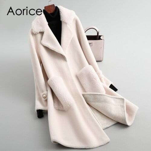Aorice Women Real Wool Fur Coat Jacket Female Winter Lamb Fur Coats Over Size Jackets Long Trench A19017