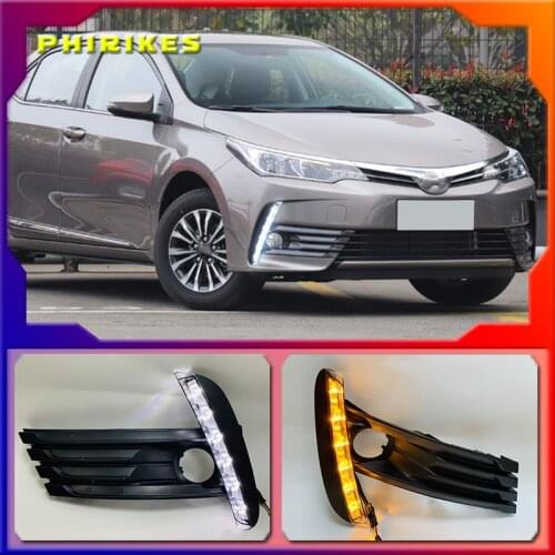 2PCS Car DRL Lamp LED Daytime Running Light For Toyota Corolla 2017 2018 Yellow Turn Signal Function Waterproof 12V