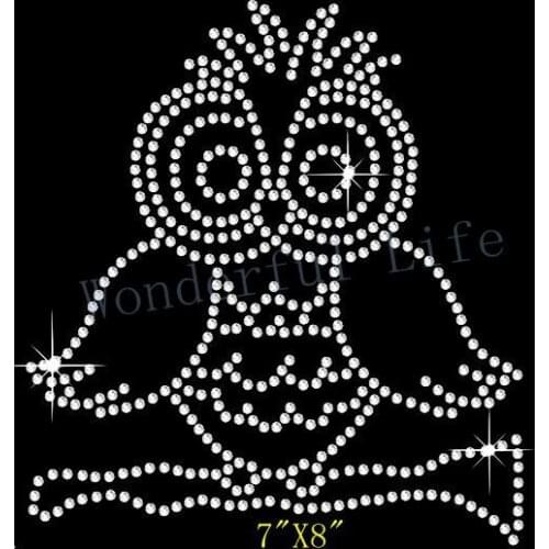 Free Shipping Very Cute Owl Design Rhinestone Diamante Transfer Hotfix Iron on Applique with Free Gift for Dress