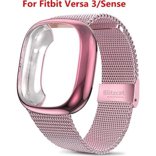 Fitbit Versa 2 3 Band Sense Lite Strap With Screen Protector TPU Case Bumper Metal Bracelet For Versa Watchband Accessories
