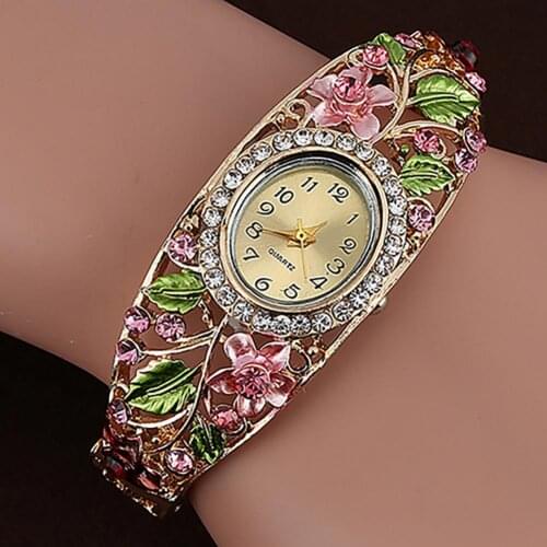 Women Watch Alloy Crystal Bracelet Flower Wrist Watch Women Clock Quartz Watches With Rhinestone Quartz Bracelet Watch