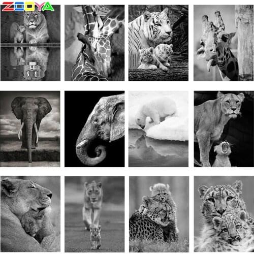 Black White Diamond Painting Mom Love Full Square Diamond Embroidery Animals Picture 5D Diy Mosaic Rhinestone Home Decor H8102