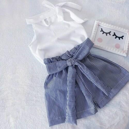 Kids Baby Girls Clothes Sets 2021 Summer Sleeveless White Vest Tops + Wide Leg Stripe Shorts Casual Children Outfits 1-7Y