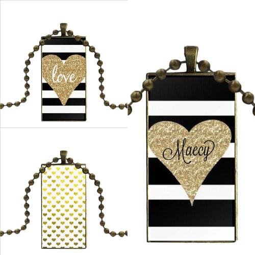 For Men Women Party Gift Fashion Glass Cabochon Pendant Necklace With Women Bronze Plated Statement Jewelry Gold Pink Heart