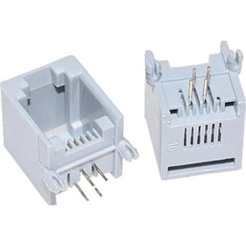 Free shipping 200PCS/LOT RJ11 6P4C phone socket grey crystal head socket 5521-6P4C bending 90 degrees