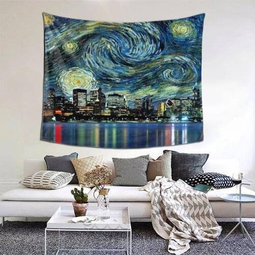 Van Gogh Tapestry Starry Night Painting Tapestry Wall Bedspread aesthetic Hanging Blankets For Bedroom Dorm