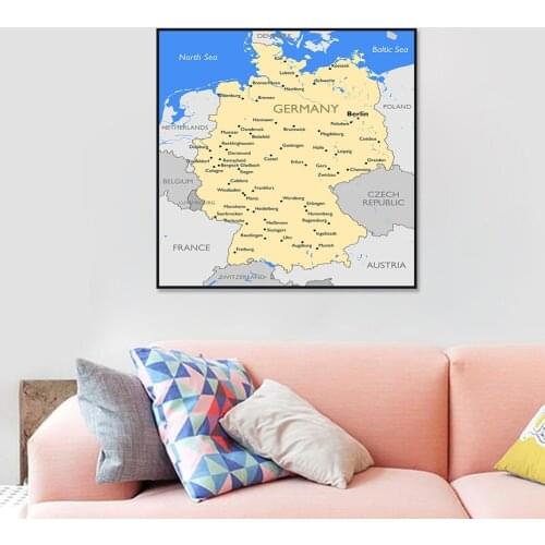 60*60 cm The Germany Map Decorative Canvas Painting Wall Art Poster Classroom Home Decoration Children School Supplies