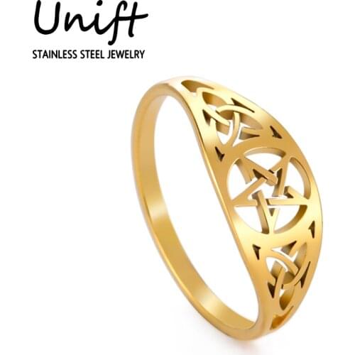 Unift Pentagram Star Ring for Women Men Wicca Ring Vintage Jewelry Celtics Knot Stainless Steel Rings Accessories Wedding Band