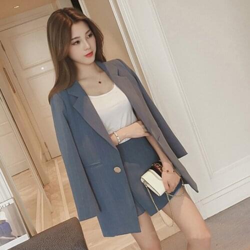 Fashion woman stripes long suit jacket half skirt suit ladies fashion casual suit + skirt two piece set Female Work Skirt Suits