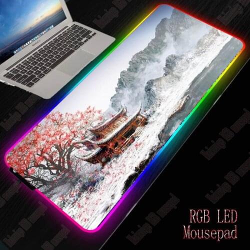 XGZ Japan Cherry Blossom Landscape Large Gaming Mouse Pad RGB LED Light Big Mat Office Computer Keyboard Speed pad