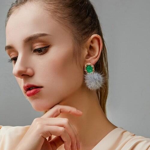 Retro Simulated Pearl Geometric Round Stud Earrings Ethnic Fur Ball Pendants Ear Studs Earings for Women Female Jewelry Gifts