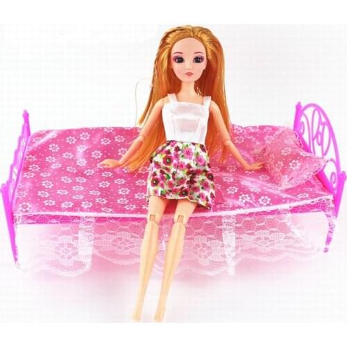 Doll Bed Furniture With Sheet Pillow Girls Birthday Gift Dolls Dream House For Barbie Doll Accessories House Toys