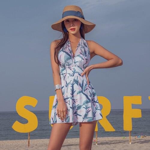 SANQi bathing suit female conservative one-piece skirt flat angle high waist was thin cover belly big size vacation swimwear