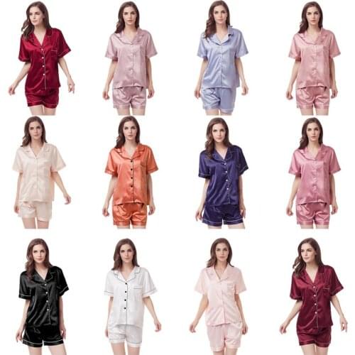 Matte satin pajamas Set Simple Pure Color Leisure Nightwear Short Sleeves Sle women pajamas set silk pajama G9000B