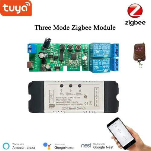 Tuya 5~32V Zigbee Switch Module 2 Channel With RF433 Zigbee Inching / Self-Lock / Interlock Switch APP Control Alexa Compatible