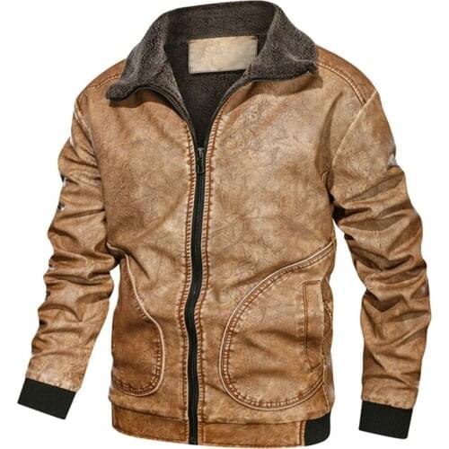 Mens Fleece Leather Jackets 2021 Winter Casual Motorcycle PU Biker Leather Coats Euro Size 3XL Thick Warm Bomber Pilot Jacket