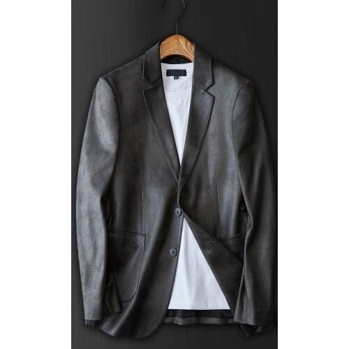 Mens Very Good Quality Spring Autumn New Great Matte Leather Design Male Jacket Slim Blazer masculino X1