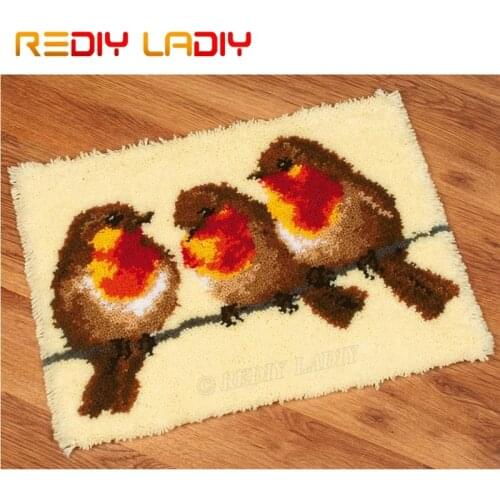 Latch Hook Kit Make Your Own Rug Three Robin Birds Tapestry Crochet Cushion Mat DIY Carpet Rug Pre-Printed Canvas Hobby & Crafts