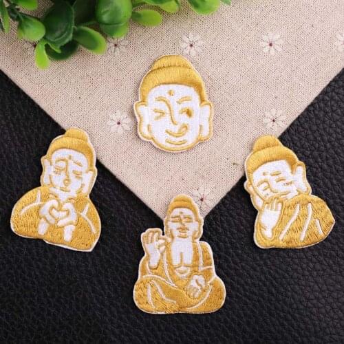 20pcs/lot Embroidery Patch Gold Buddha Feng Shui Jacket Jean Backpack Clothing Decoration Accessory Iron Heat Transfer Applique