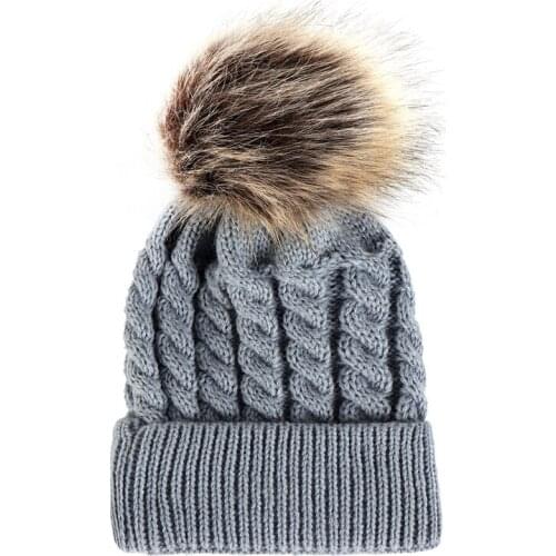 New Children Hat Winter Knitted Crochet Wool Hats Keep Warm Baby Girl Boys Beanie Fur Pom Pom Thick Fashion Caps T2126