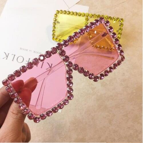 Crystal Diamond Oversized Sunglasses For Women Luxury Fashion Candy Shades UV400 Brand Glasses Transparent Frame oculos 0320