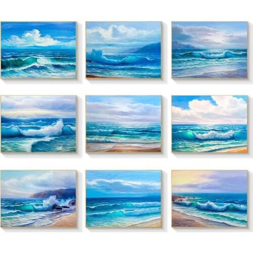 Beach Wave Canvas Beautiful Beach Seaside Scenery Blue Sea Picture Decorative Painting Art Print Wave Oil Painting Wall Poster