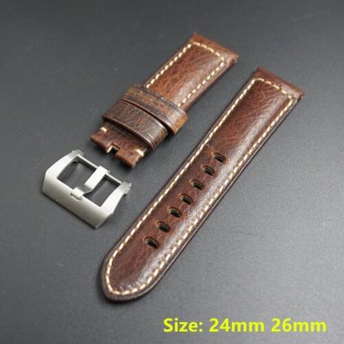 Top Italian Genuine Leather Handmade Watchband Retro brown Watch band 24mm 26mm For Panerai strap Bracelet Man for PAM111 tools