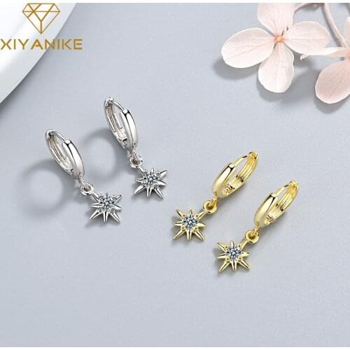 XIYANIKE 925 Sterling Silver Creative Geometric Crystal Pendant Earrings for Women Couple Fashion Elegant Wedding Jewelry Gifts