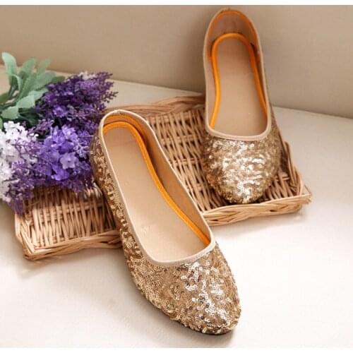 Spring Cloth Shoes Women Fashion Sequins Womens Flat Shoe Mom Shoes Middle-Aged and Elderly Flat Heel Lightweight Womens Shoes