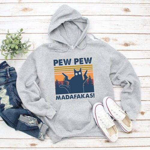 Pew Pew Madafakas Vintage Hoodie Funny Science Fiction Film Inspired Cat Sweatshirt Hoodies