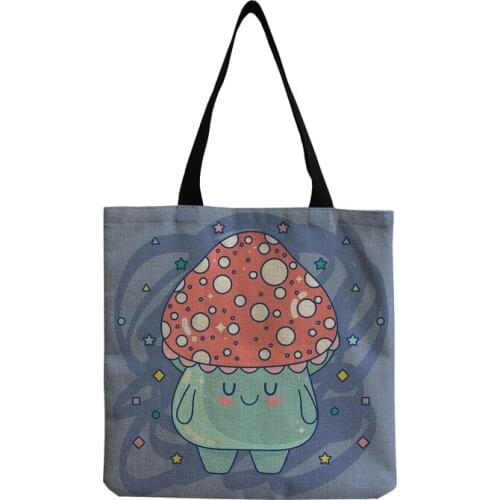 Large Capacity Cartoon Cute Mushroom Tote Bags for Women Simple Size Refreshing Colorful Lunch Box Bag Casual Eco Protection Bag