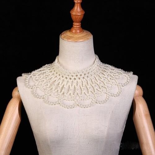 Womens Masquerade ABS Pearl Shawl Necklace Retro Fashion Hand Woven Beaded Sweater Chain Wedding Dress Clothing Accessories