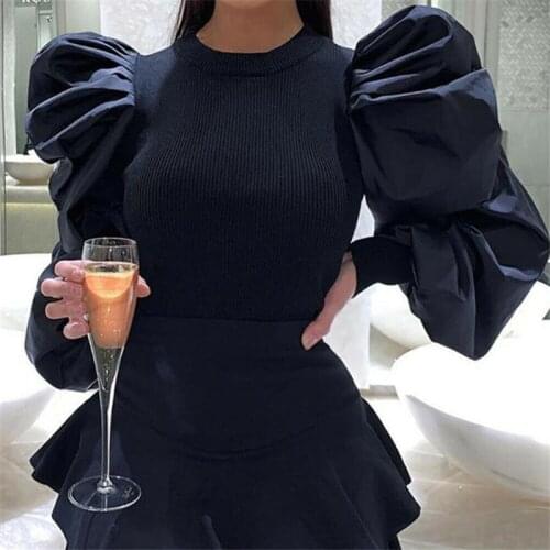 Women Fashion Tops Slim Fit Casual Shirts Long Puff Sleeve Elegant Blouse Solid Fashion Tops Korean Fashion Clothing Autumn