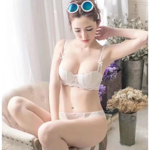 Womens Bra sexy lingerie womens Lace Half Cup Sexy Bra set thin cup lingerie