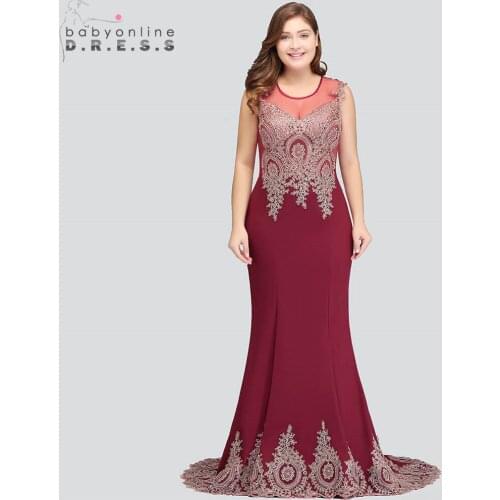 Robe de Soiree Sexy Mermaid Lace Plus Size Evening Dress Elegant Transparent Burgundy Evening Gown Vestido de Festa Longo