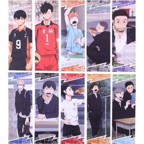 10Pcs/Set Haikyuu!! Japanese Anime Volleyball Bookmarks Message Cards Book Notes Paper Page Holder for School Office Stationery