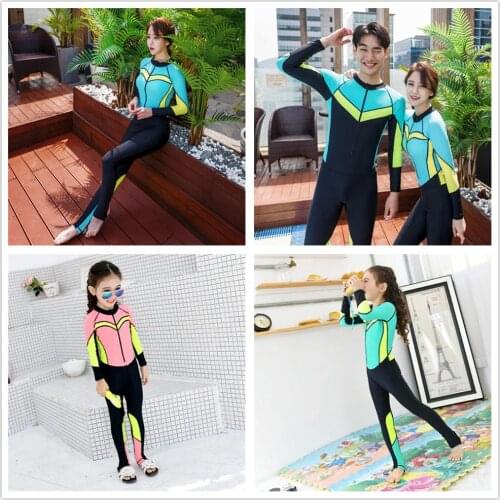 2019 Korean Family swimming suit one piece Father mother daughter matching swimwear zipper surf cloth swimsuit man/women/girl