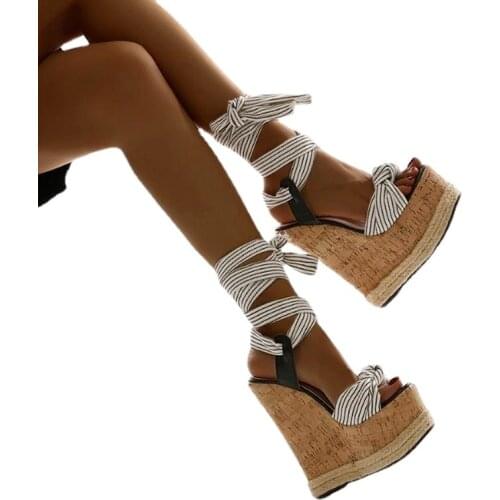 2021 Italian new style wedge sandals female hemp rope wedge comfortable high heel sandals 42 large size 17 cm wedge heel sandals