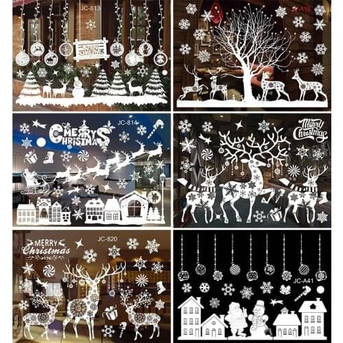 2021 Christmas Decoration Stickers Window Glass Static Stickers Chrismas Ornament Xmas DIY New Year 2022 Gift Navidad Home Decor