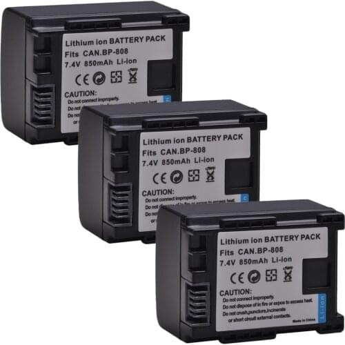 3Pcs 850mAH BP-808 BP 808 BP808 Camera Batterie for Canon BP-809 819 827 HF200 HF20 HG21 HG20 FS200 FS21HFM41 HFM400 FS300 FS1