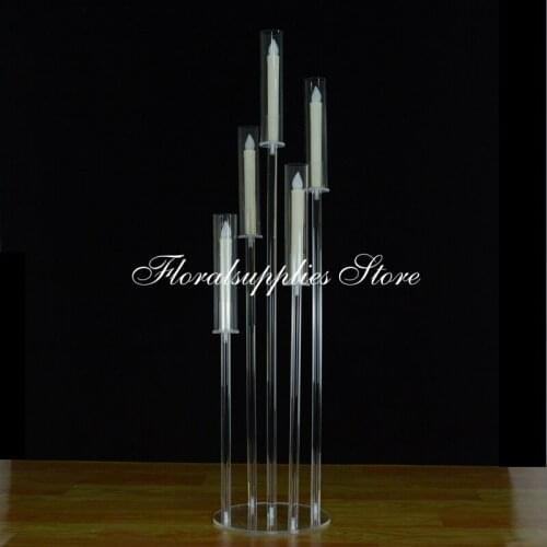 4PCS 2020 New Acrylic Centerpiece Wedding Decoration Candelabra 5 Arm Candle Holder Decorative Clear Candlestick