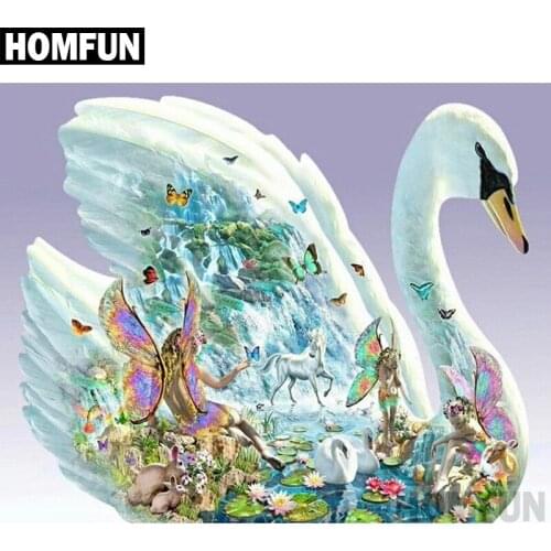 HOMFUN Full Square/Round Drill 5D DIY Diamond Painting "Swan Butterfly" Embroidery Cross Stitch 5D Home Decor Gift A02434