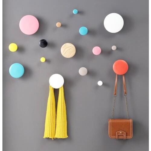 Color round wooden hooks creative Nordic decorative door solid wood clothes hooks wall clothes hooks coat hooks