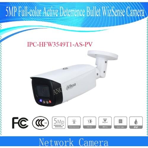 DAHUA 5MP Full-color Active Deterrence Fixed-focal Bullet WizSense Network Camera IPC-HFW3549T1-AS-PV DAHUA video surveillance