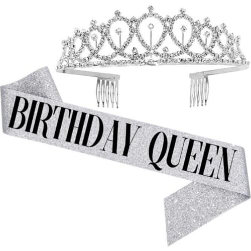 Birthday Queen Sash & Rhinestone Tiara-Birthday Gifts Birthday Sash for Women Fun Party Favors Birthday Party Supplies