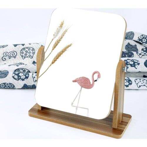 Wooden Desktop Make-up Mirror Female Dormitory Desktop Portable Large Student Mirror HD Folding Make-up Mirro