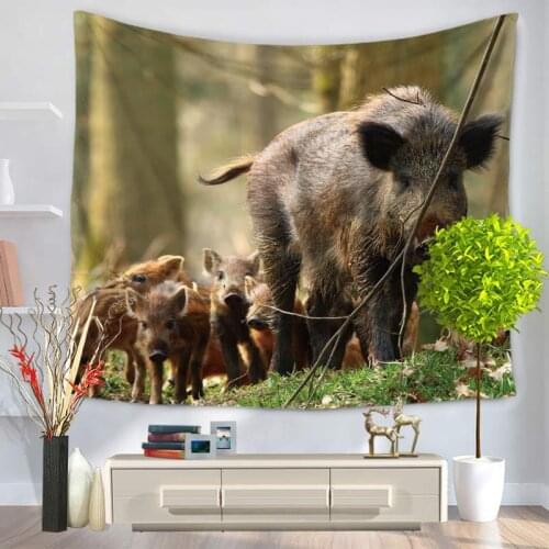 Wild Boar Tapestry Wall Hanging Tapestry Home Wall Decor Forest Sky Printing Boho Beach Towel Yoga Mat Bedspread