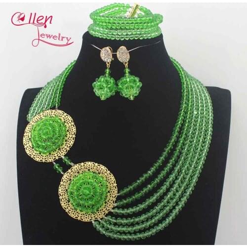 New Green African Beads Jewelry Set Crystal Beads pendant Necklace Set Nigerian Wedding bridal African beads Jewelry Set N0110