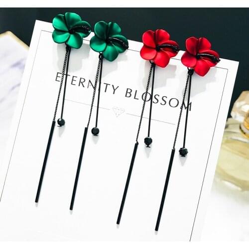Korean version of the new flower petals long tassel earrings simple sweet wild student earrings ladies earrings