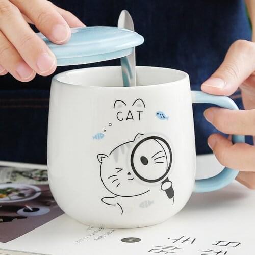 Creative Heart-shaped Household Mug Cute Animal Cartoon Ceramic Cup Couple Breakfast Cup Wedding Gifts